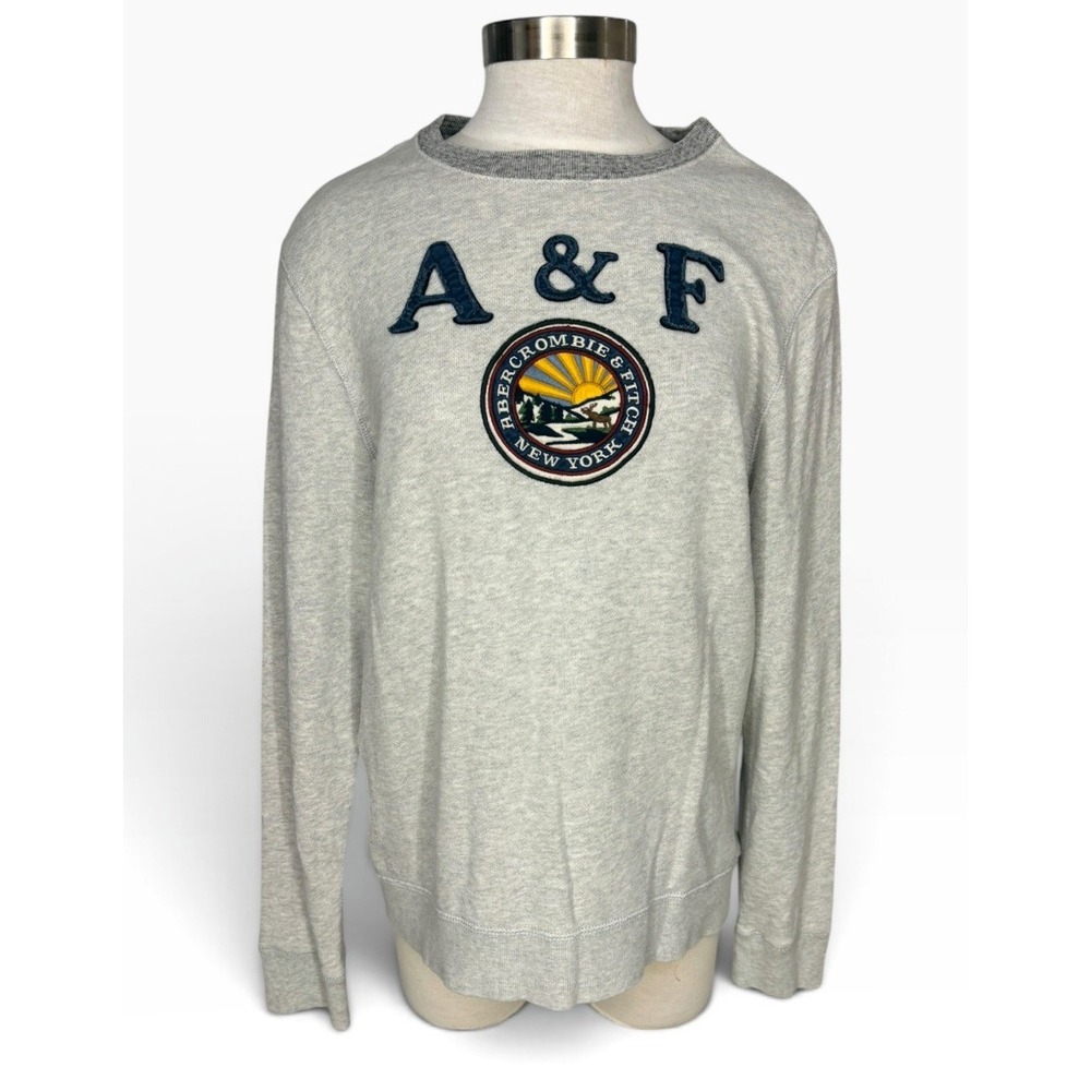 Abercrombie Fitch Gray Crewneck Sweatshirt A&F New York Crest Logo Y2K Pullover